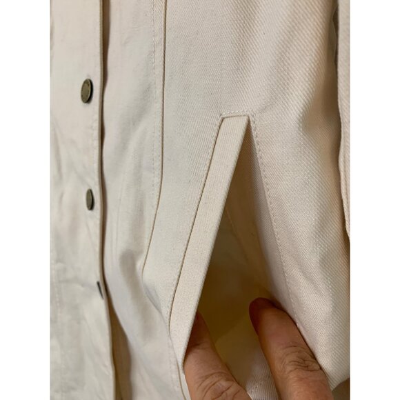 New VTG Rare Tommy Hilfiger S Military Denim Coat Logo Buttons Cream RHH10579 - Picture 6 of 12